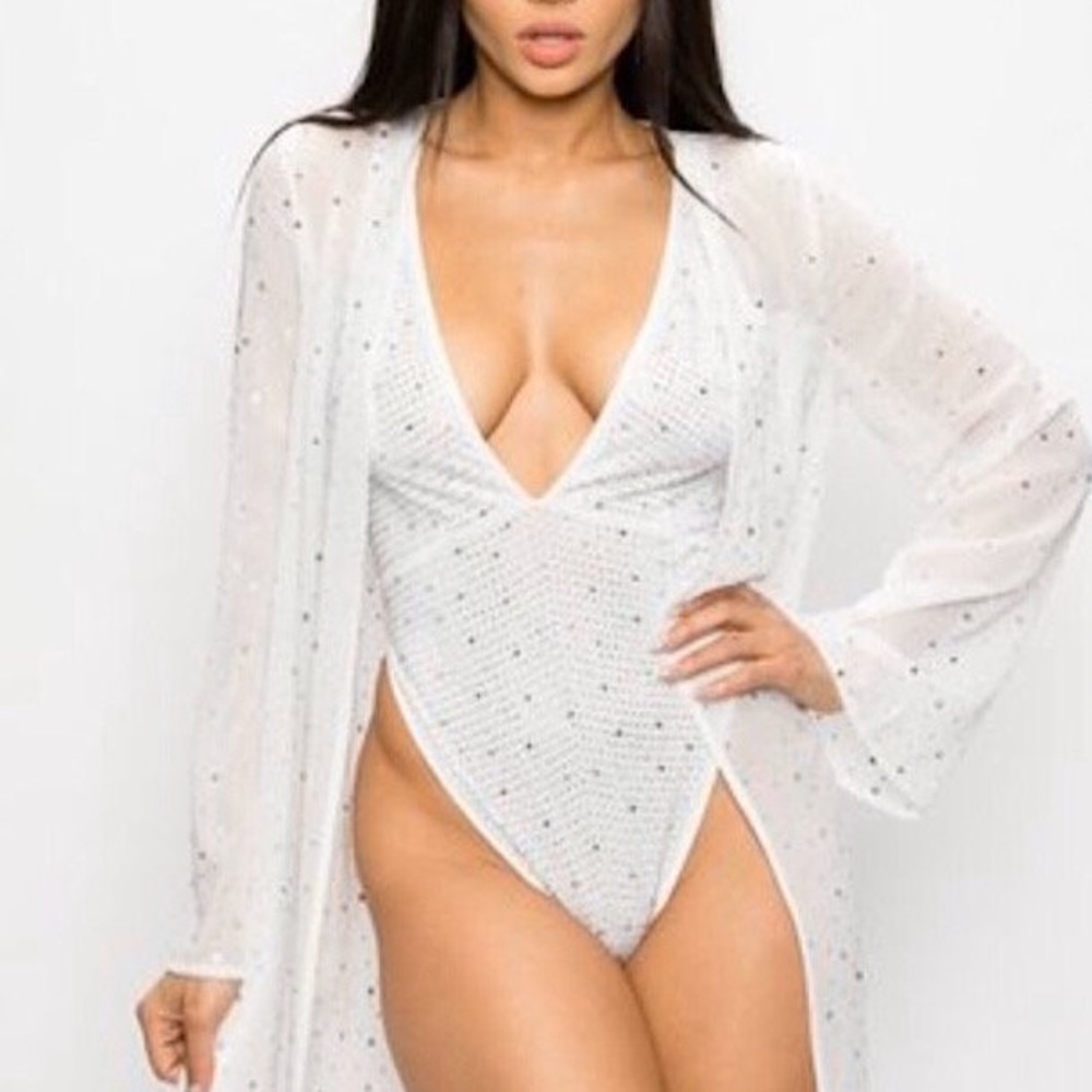 White Sparkle Rhinestone Bodysuit - Picture 3 of 4